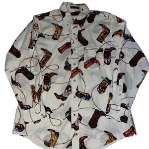 Vintage Flying Scotsman Boots Rodeo Western Cowboy Collared Button Down L USA